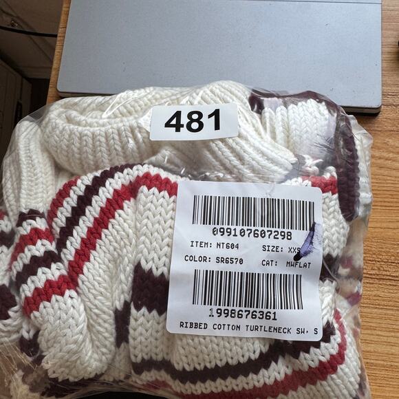 Madewell Ribbed Cotton Turtleneck Sweater WMNS 2XS Cabernet Striped Long Sleeve - Picture 8 of 8